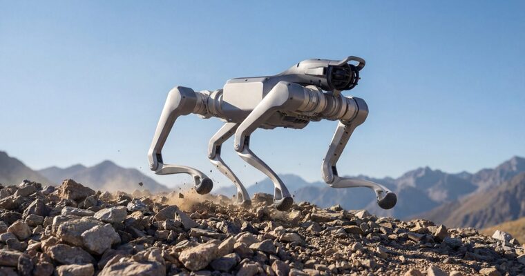岩場を走行する四足歩行ロボット Unitree A2